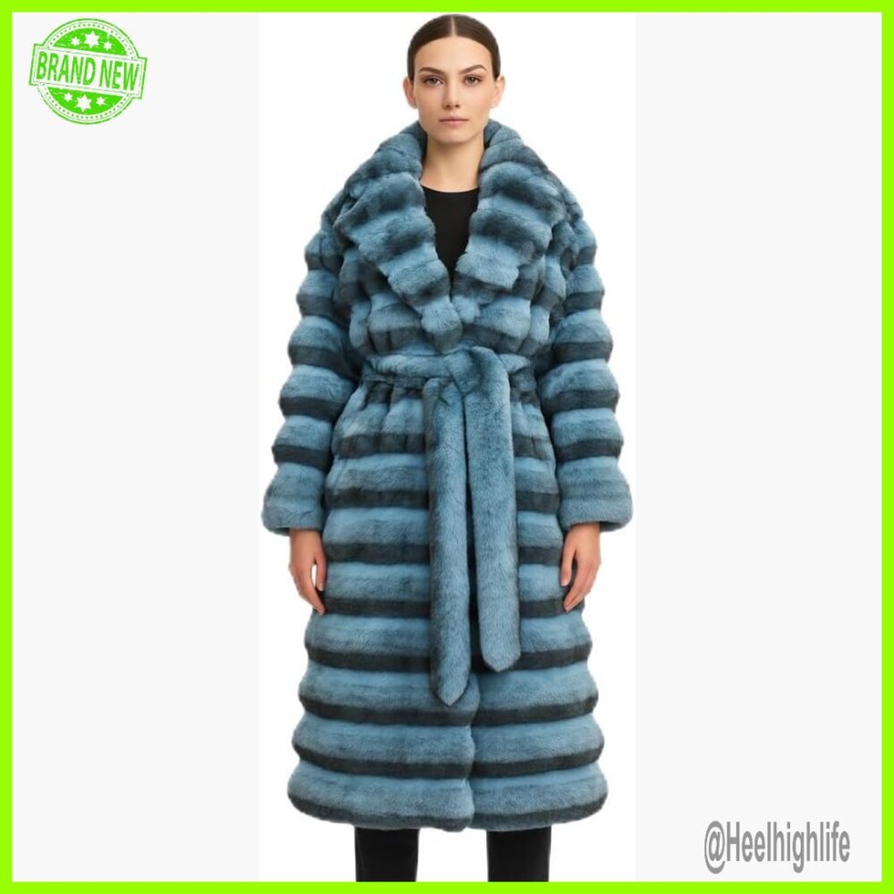 Luxury Chinchilla Faux Fur Long Jacket Puffer Style Outerwear